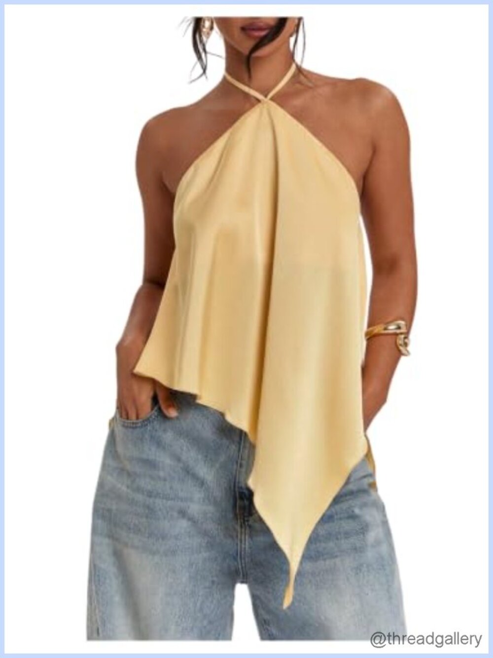 Satin Asymmetrical Halter Top Backless Flowy Sleeveless Tank